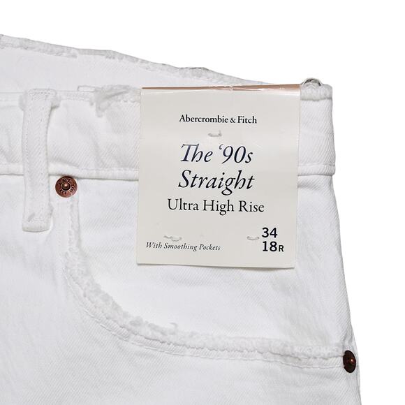 Abercrombie & Fitch 90s Straight Ultra High Rise White Distressed Jeans Size 18 - Picture 4 of 11